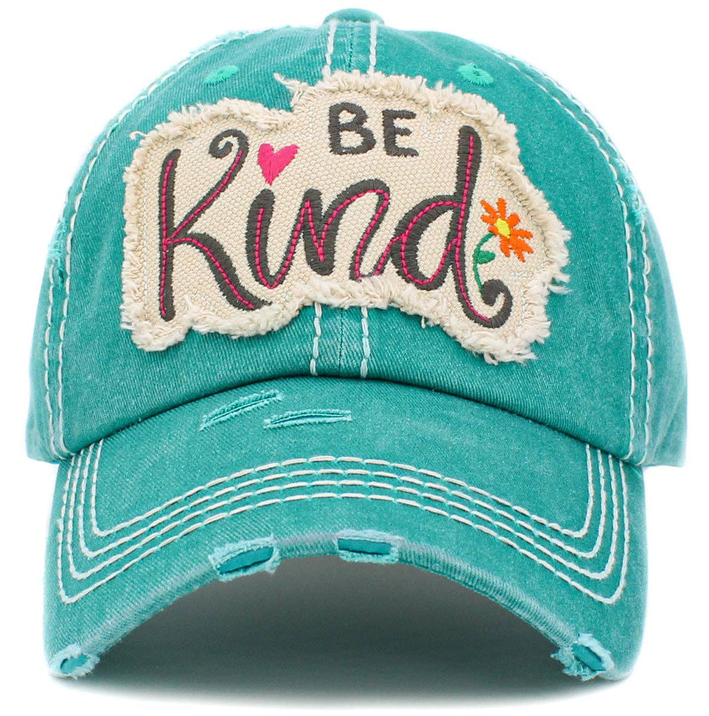 Turquoise BE Kind Vintage Washed Ball Cap