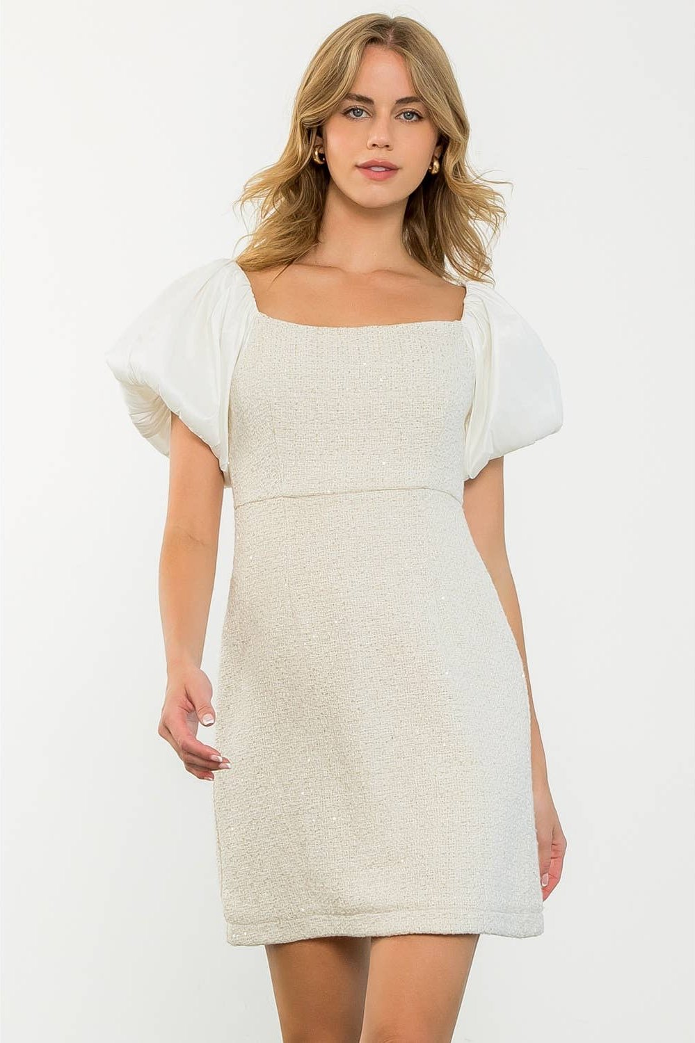 mixed media cocktail dress Mixed Media Tulle Square Neck Sleeveless Midi Dress