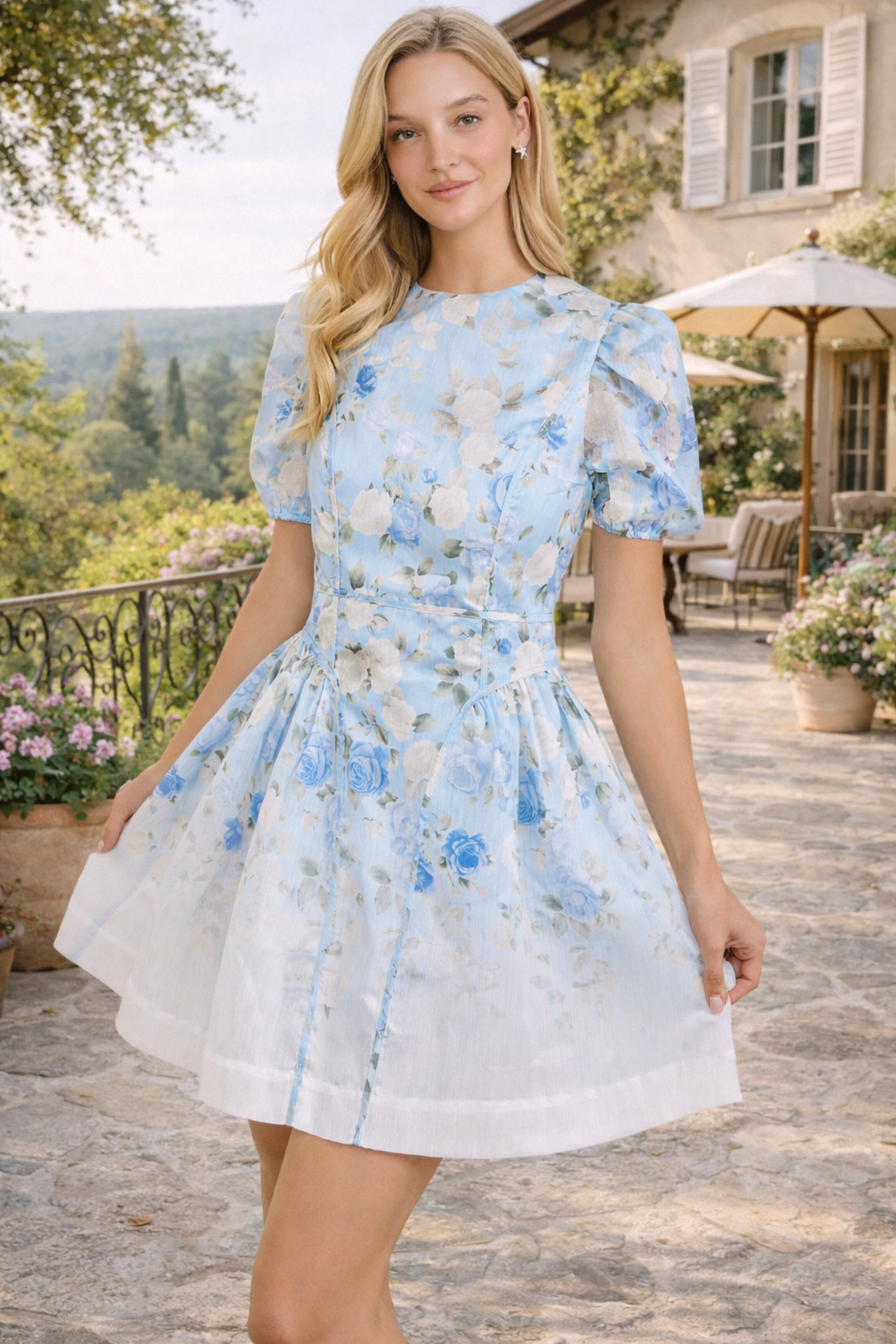 audrey mini dress Floral Puff Sleeve Blue / Small Designed with feminine seam Color:Mauve Floral - Katelyn NA-11.17.25AM Jazlene Bright Green Crochet