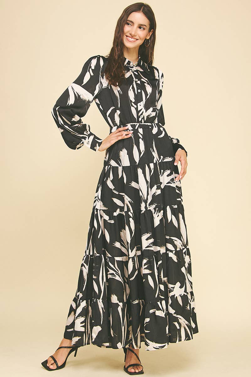Demi- Print Button Down Maxi Dress S