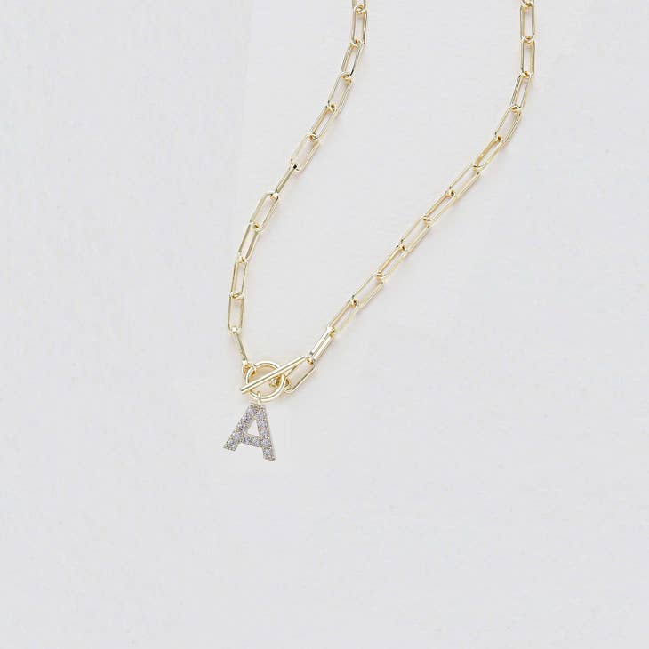 SPARKLE Toggle Initial Necklace in Gold