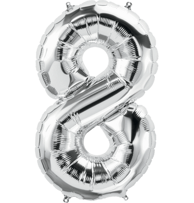 34" Number 8 Silver Foil Balloon