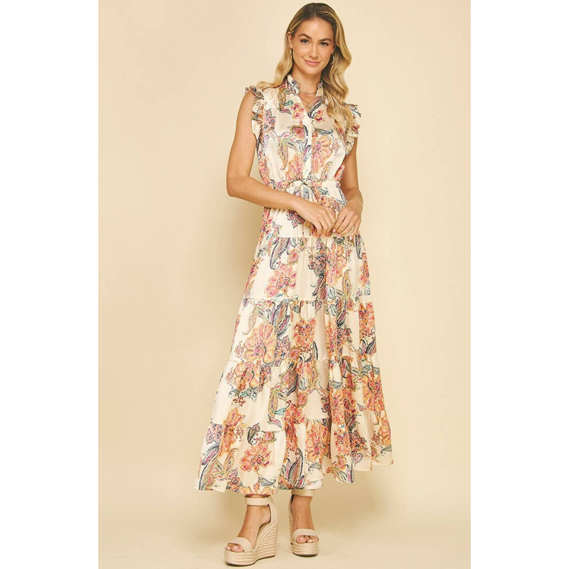Roxy-Floral Print Tiered Maxi Dress