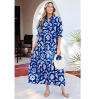 Simone - Blue Geometric Print Midi Dress