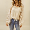 Shirley-Beige Leopard Mesh Bubble Sleeve Split Neck Blouse