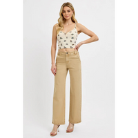 Latte-Risen Tummy Control Mid Rise Fit Ankle Baggy Pants