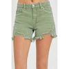 Olivia- Risen Mid Rise Olive Frayed Hem Shorts