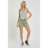 Olivia- Risen Mid Rise Olive Frayed Hem Shorts