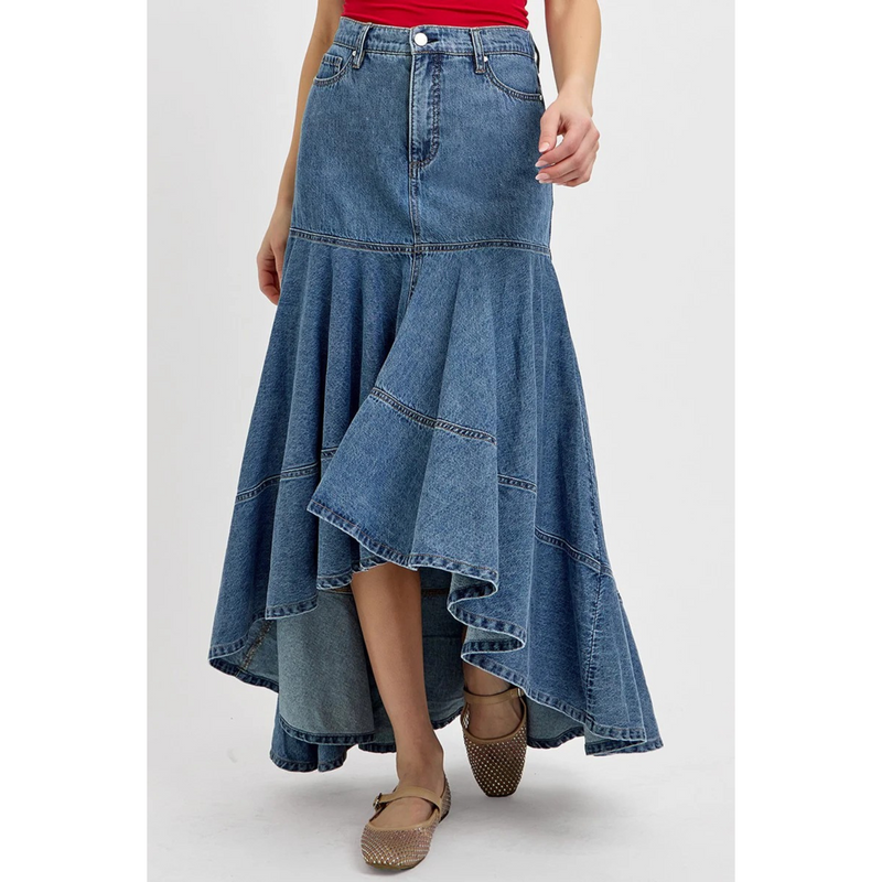 Vivian- Risen High Low Denim Skirt