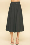 Lynne- Pleated A-Line Midi Skirt with Belt
