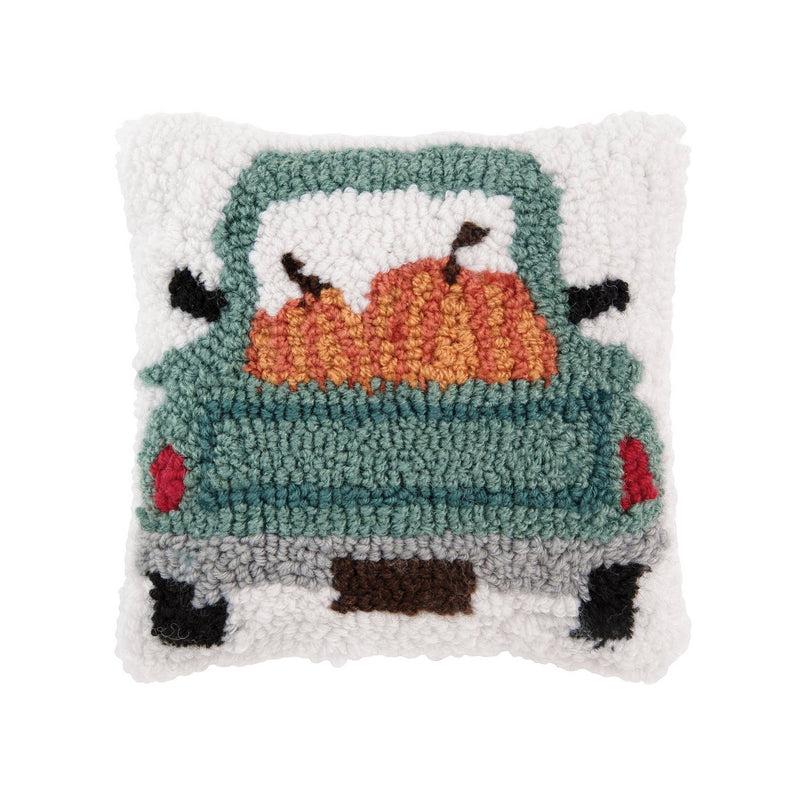 Fall/Harvest Blue Retro Truck With Pumpkins Mini Throw Pillow