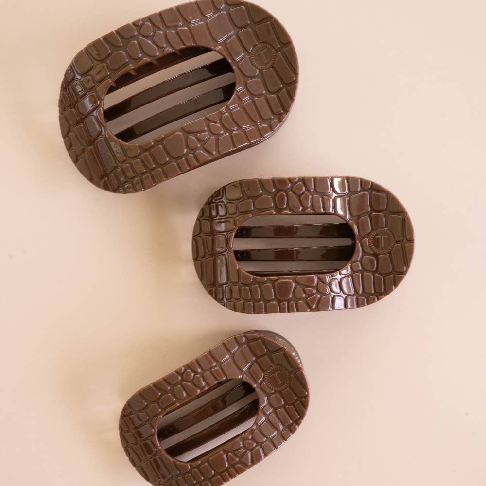 Brown Crocodile | Small | Flat Round Hair Clip