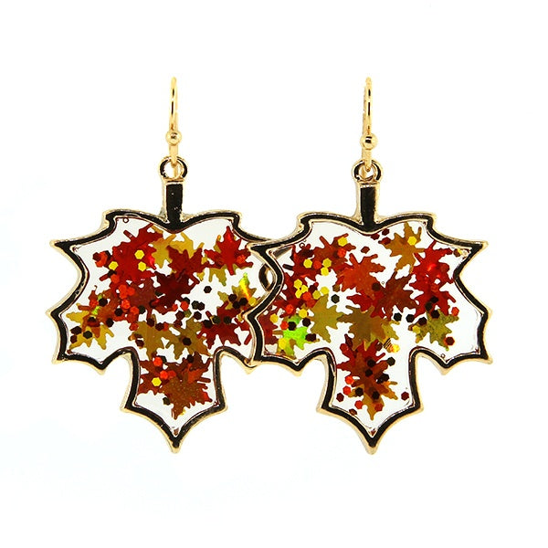 Resin maple leaf orange earrings
