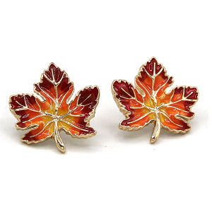 Fall Maple Leaf Enamel Gold Earrings
