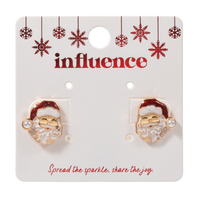 Red Santa earrings worn