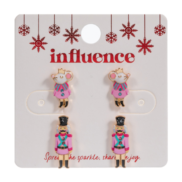 Pink Nutcracker earrings worn