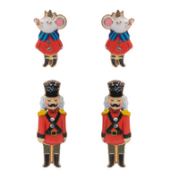 Red Nutcracker and Mouse King enamel earrings set