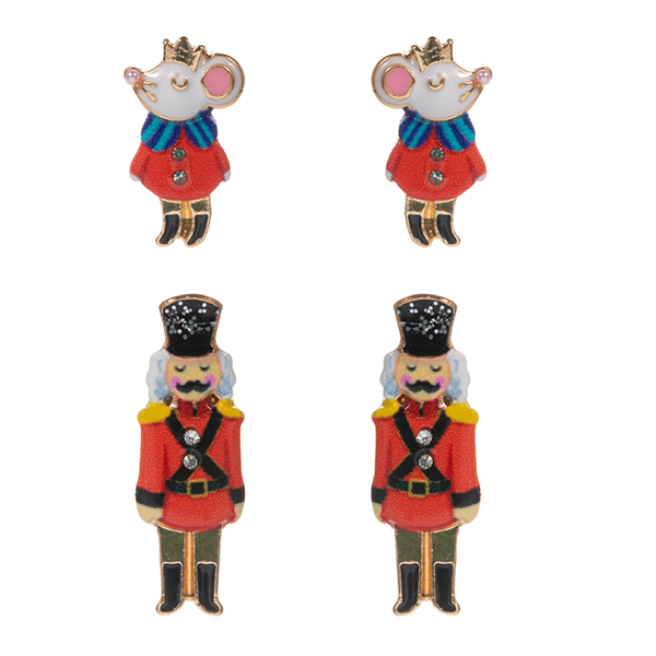 Red Nutcracker and Mouse King enamel earrings set