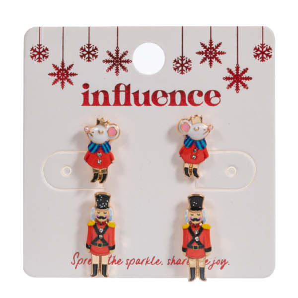 Red Nutcracker earrings worn