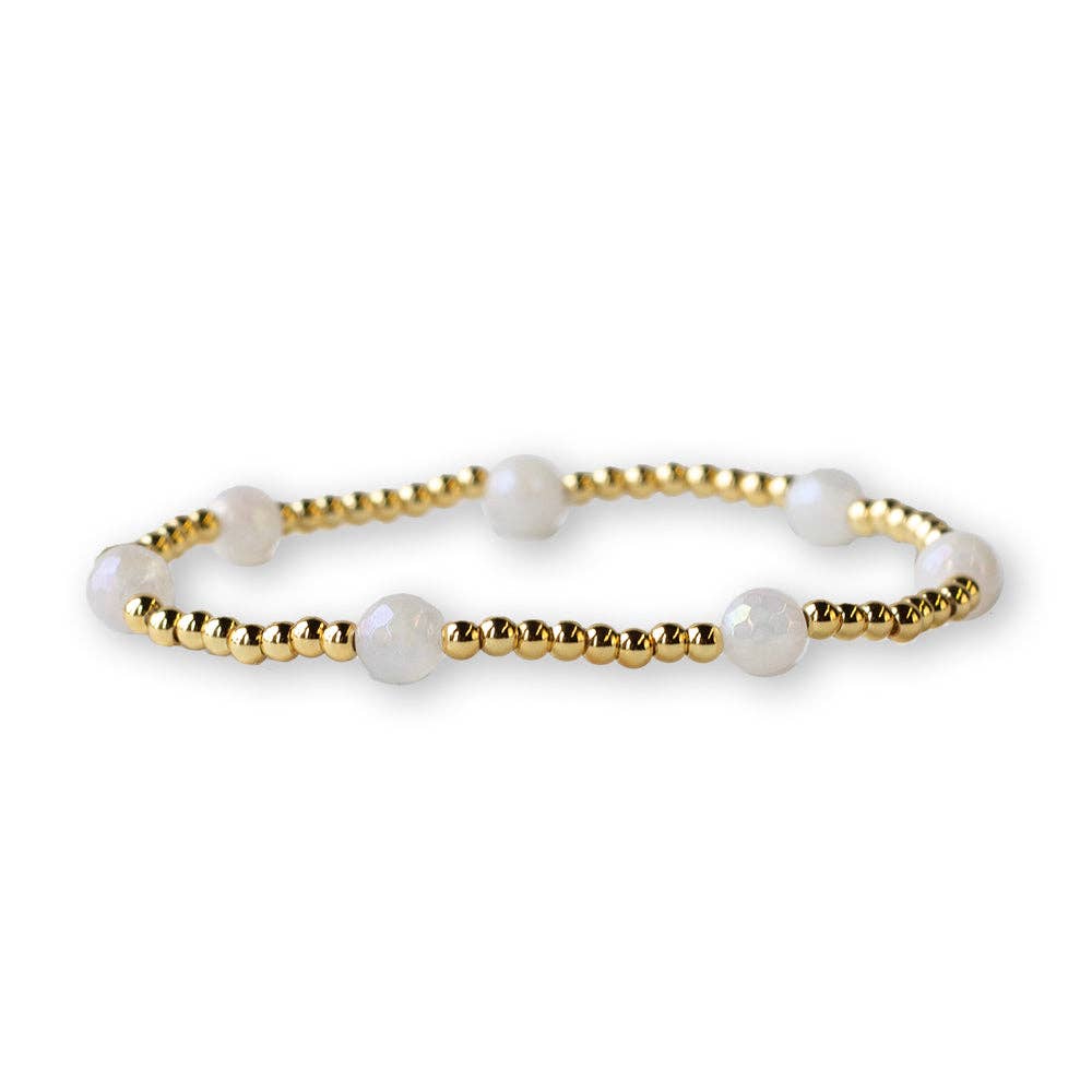 Gold Beaded Bracelets-Dot, White Jade