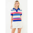 Tracey - Short Sleeve Collared Zigzag Knit Top