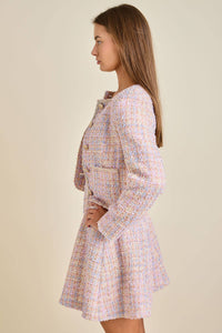 Sloane - Pastel Sequin Braid Detailed Round Neck Tweed Jacket & Mini Dress Set