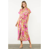 Jaylen - Belted V-Neck Floral Button Dress