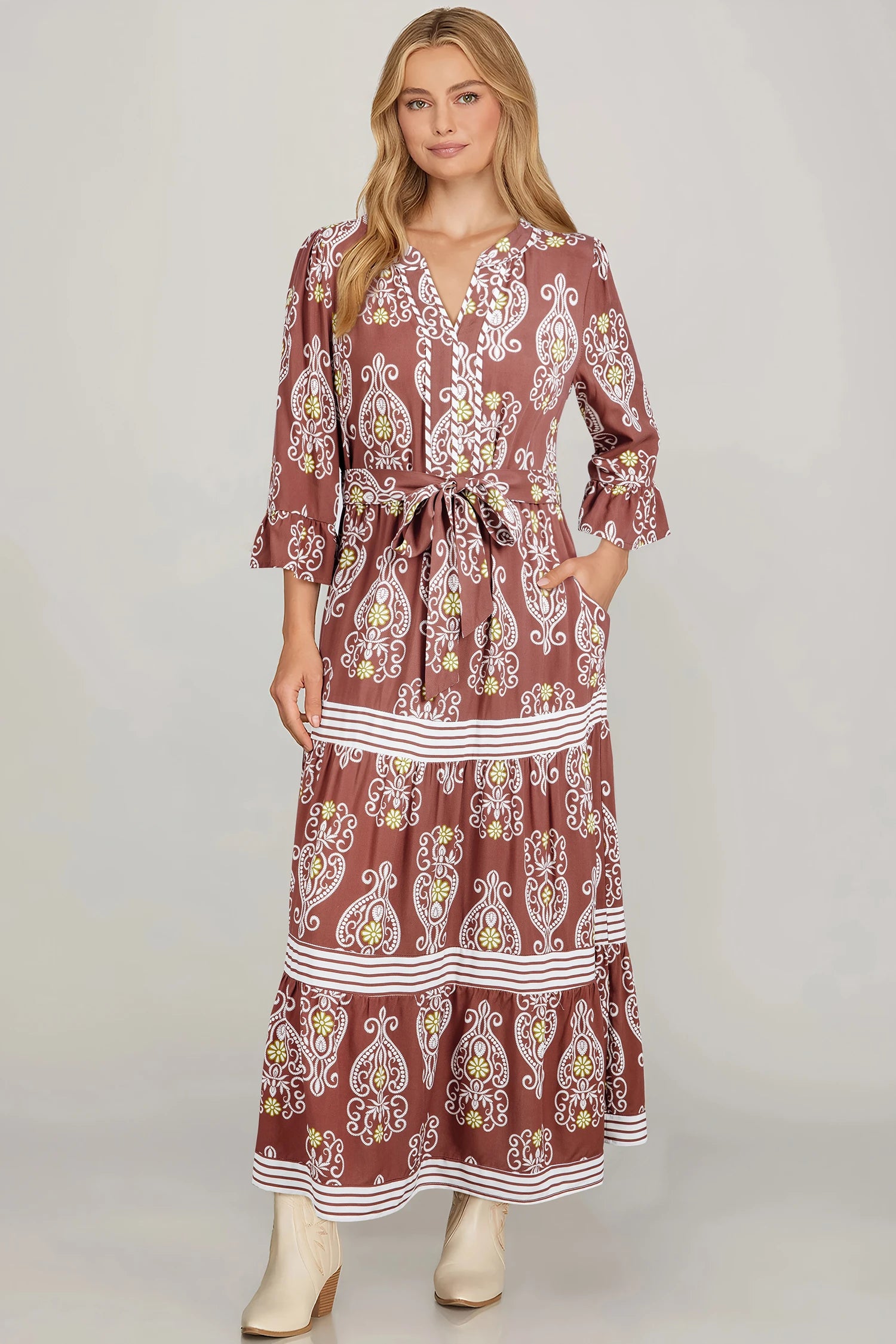 Holly - Brown Floral Tiered Maxi Dress