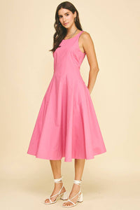 LISSETTE- FITTED BODICE FLARED MIDI DRESS