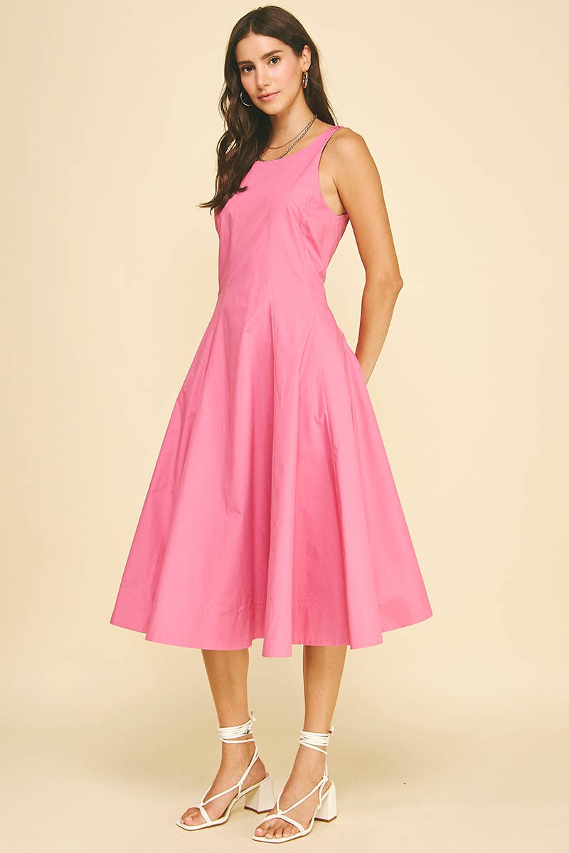 LISSETTE- FITTED BODICE FLARED MIDI DRESS