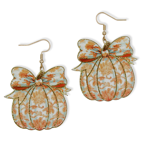Fall floral pumpkin resin hook earrings