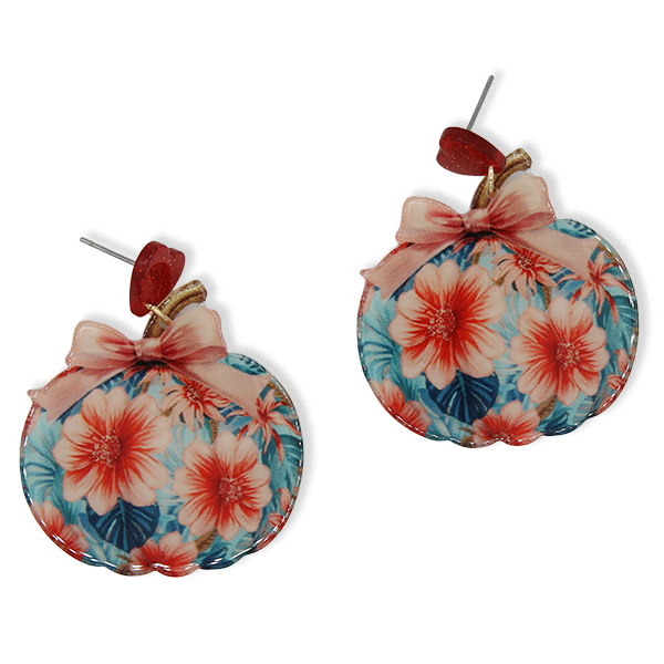 Floral pumpkin glitter stud earrings