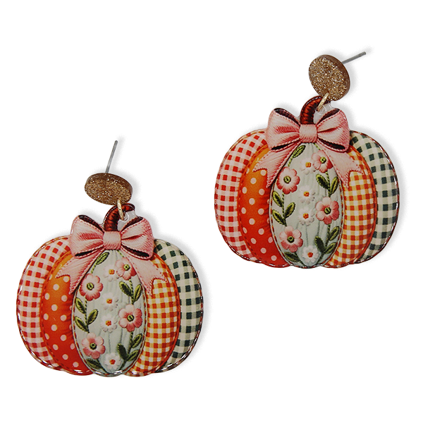 Fall pumpkin mixed print resin drop earrings