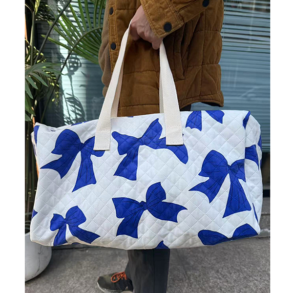 Blue Bow Print Quilted Design Duffel Bag
