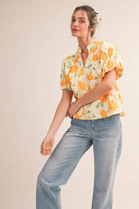 Shelby - Floral Print Bubble Sleeve Blouse