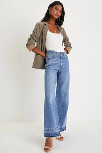Jamie - Raw Hem Unique Cuffs Straight High Rise Loose Jeans