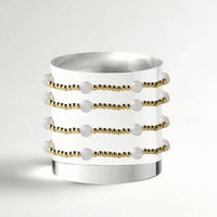 Gold Beaded Bracelets-Dot, White Jade