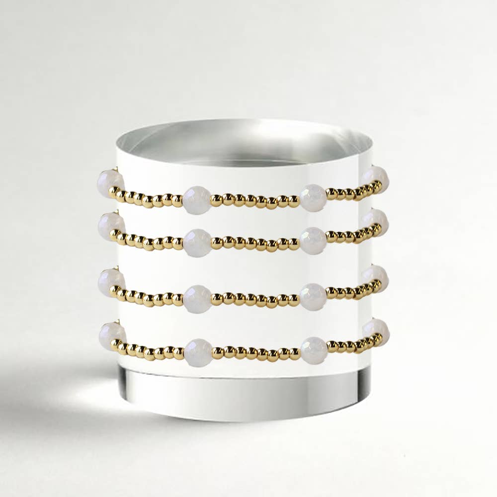 Gold Beaded Bracelets-Dot, White Jade