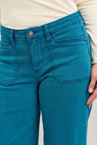 Freya - Teal Mid Rise Utility Wide Jeans