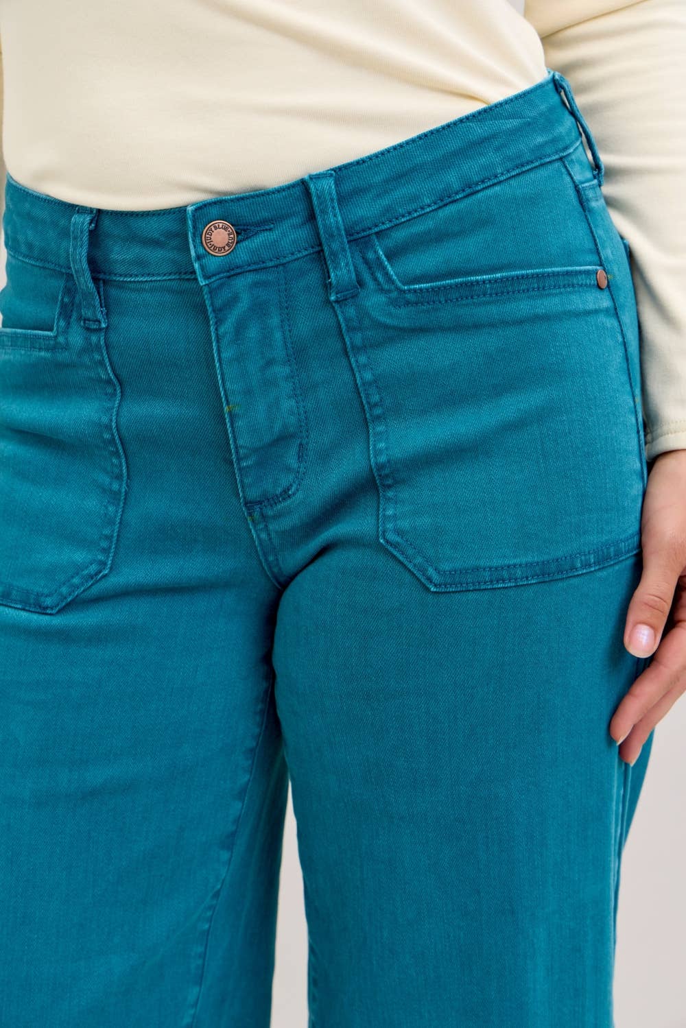 Freya - Teal Mid Rise Utility Wide Jeans