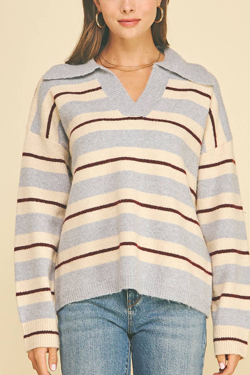 LILY - STRIPED V-NECK KNIT SWEATER