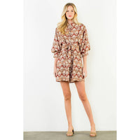 Alina - Long Sleeve Pattern Button Down Dress