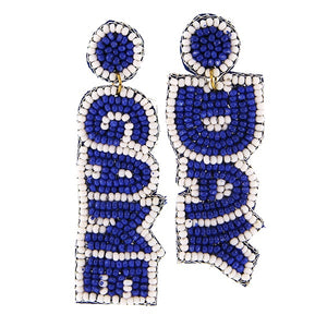 Seed Bead Game Day Blue Earrings