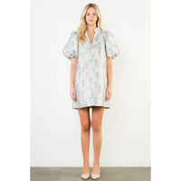 Nina - Puff Sleeve Floral Detail V-Neck Mini Dress