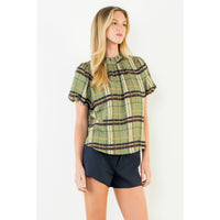 Maddie - Ruffled Neck Plaid Top
