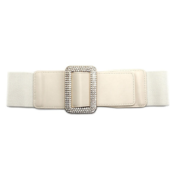 White Elastic Square Buckle High Waist Belt