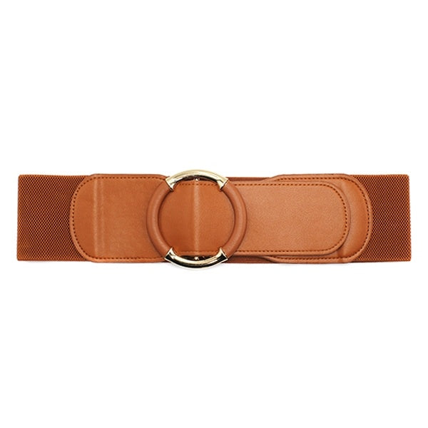 Brown Elastic Hoop Buckle High Waist Belt