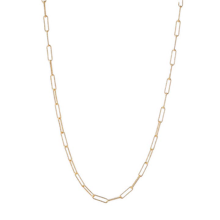 Gold Chain Necklace-Textured Paper Clip, 18"