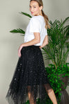 Heather Star Foil Mesh Midi Skirt