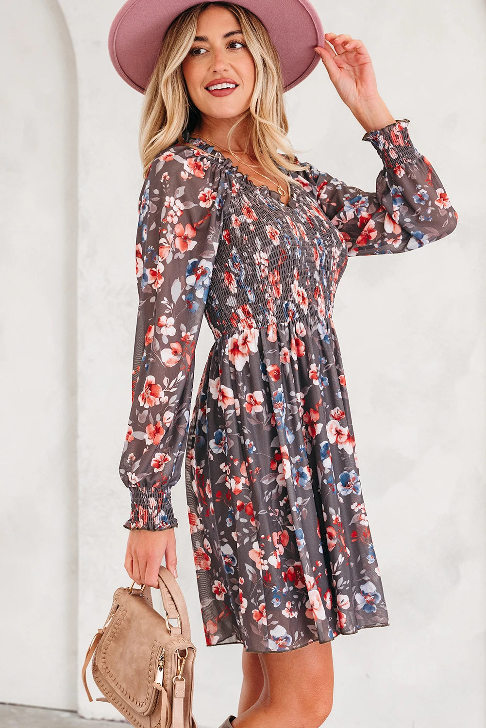 Danny - Brown Floral Mesh Mini Dress